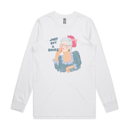 Just Buy A House Tee by Lonely Kids Club. All clothing from our T-shirts to our shorts and hoodies are ethically made, and printed packed and shipped from Sydney.