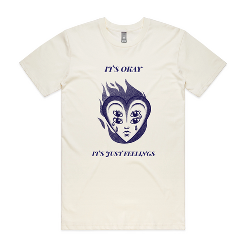Just Feelings Tee by Lonely Kids Club. All clothing from our T-shirts to our shorts and hoodies are ethically made, and printed packed and shipped from Sydney.