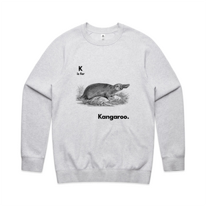 K Is For Kangaroo Jumper by Lonely Kids Club. All clothing from our T-shirts to our shorts and hoodies are ethically made, and printed packed and shipped from Sydney.