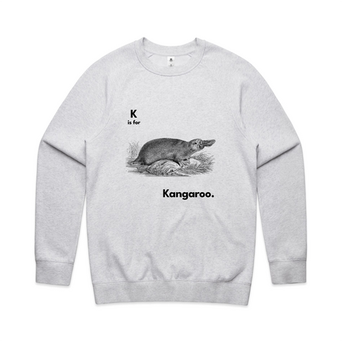 K Is For Kangaroo Jumper by Lonely Kids Club. All clothing from our T-shirts to our shorts and hoodies are ethically made, and printed packed and shipped from Sydney.