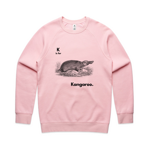K Is For Kangaroo Jumper by Lonely Kids Club. All clothing from our T-shirts to our shorts and hoodies are ethically made, and printed packed and shipped from Sydney.