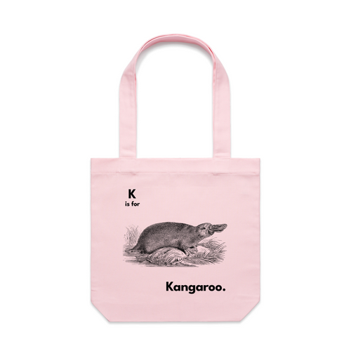 K Is For Kangaroo Tote by Lonely Kids Club. All clothing from our T-shirts to our shorts and hoodies are ethically made, and printed packed and shipped from Sydney.