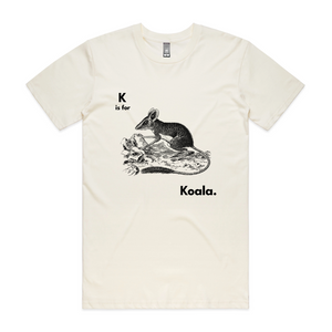 K Is For Koala Tee by Lonely Kids Club. All clothing from our T-shirts to our shorts and hoodies are ethically made, and printed packed and shipped from Sydney.