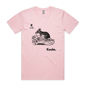 K Is For Koala Tee by Lonely Kids Club. All clothing from our T-shirts to our shorts and hoodies are ethically made, and printed packed and shipped from Sydney.