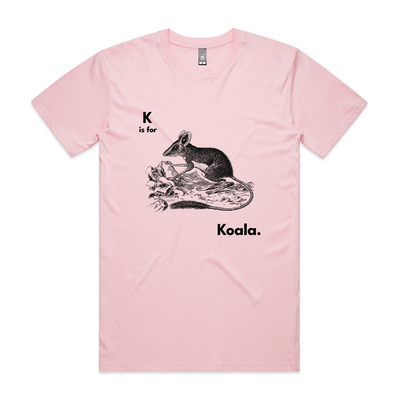 K Is For Koala Tee by Lonely Kids Club. All clothing from our T-shirts to our shorts and hoodies are ethically made, and printed packed and shipped from Sydney.
