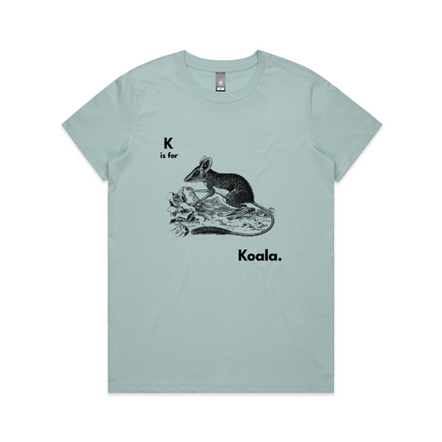K Is For Koala Tee by Lonely Kids Club. All clothing from our T-shirts to our shorts and hoodies are ethically made, and printed packed and shipped from Sydney.