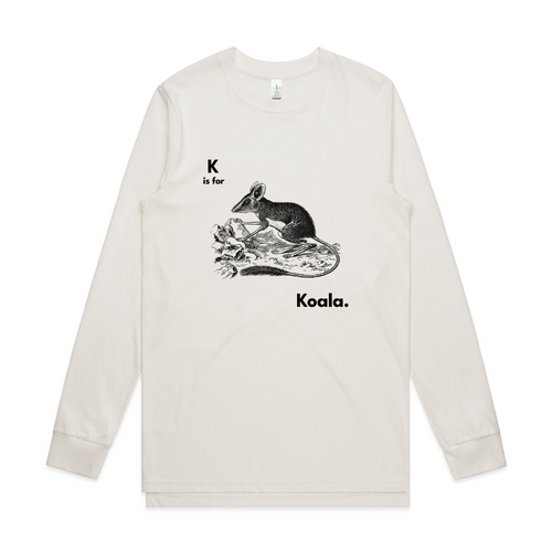 K Is For Koala Tee by Lonely Kids Club. All clothing from our T-shirts to our shorts and hoodies are ethically made, and printed packed and shipped from Sydney.