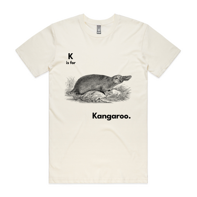 K Is For Kangaroo Tee by Lonely Kids Club. All clothing from our T-shirts to our shorts and hoodies are ethically made, and printed packed and shipped from Sydney.