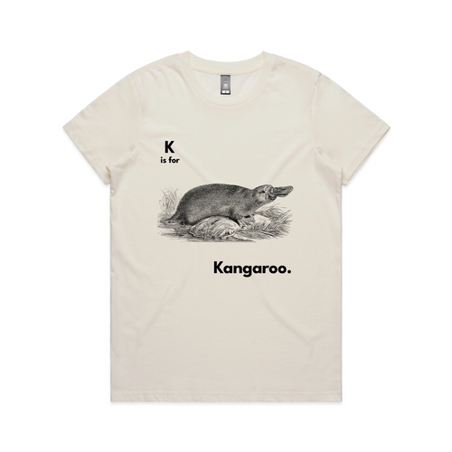 K Is For Kangaroo Tee by Lonely Kids Club. All clothing from our T-shirts to our shorts and hoodies are ethically made, and printed packed and shipped from Sydney.