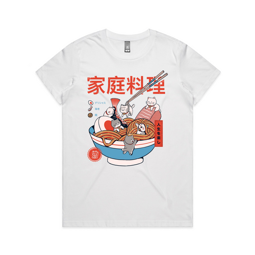 Mini Kitty Ramen Tee by Lonely Kids Club. All clothing from our T-shirts to our shorts and hoodies are ethically made, and printed packed and shipped from Sydney.