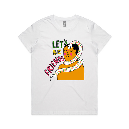 Let's Be Friends Tee by Lonely Kids Club. All clothing from our T-shirts to our shorts and hoodies are ethically made, and printed packed and shipped from Sydney.