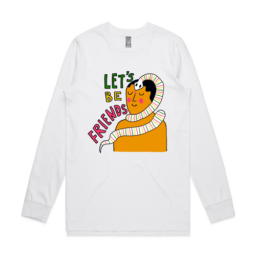 Let's Be Friends Tee by Lonely Kids Club. All clothing from our T-shirts to our shorts and hoodies are ethically made, and printed packed and shipped from Sydney.