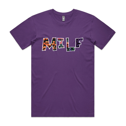 MILF Tee by Lonely Kids Club. All clothing from our T-shirts to our shorts and hoodies are ethically made, and printed packed and shipped from Sydney.