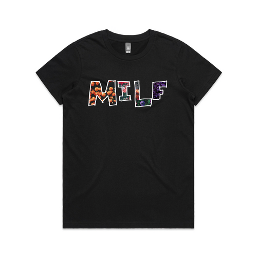 MILF Tee by Lonely Kids Club. All clothing from our T-shirts to our shorts and hoodies are ethically made, and printed packed and shipped from Sydney.