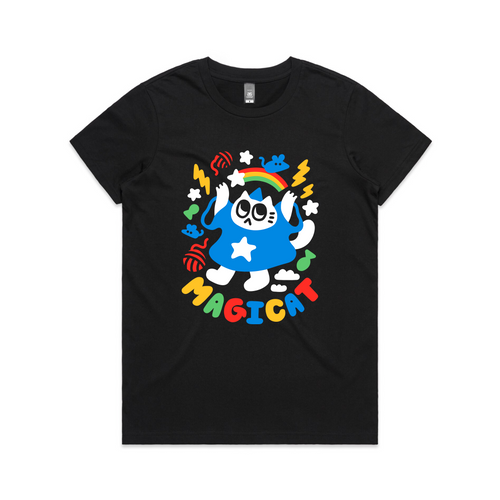 Magicat Tee by Lonely Kids Club. All clothing from our T-shirts to our shorts and hoodies are ethically made, and printed packed and shipped from Sydney.