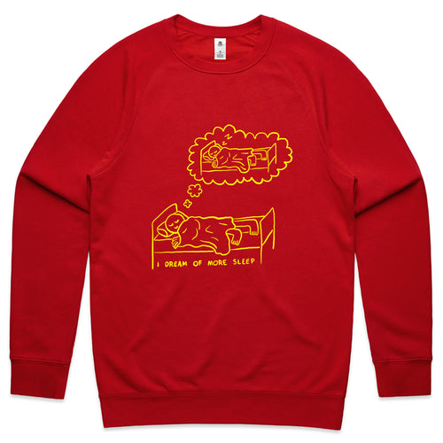 More Sleep Jumper by Lonely Kids Club. All clothing from our T-shirts to our shorts and hoodies are ethically made, and printed packed and shipped from Sydney.