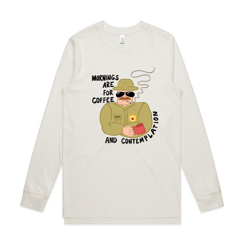 Mornings Tee by Lonely Kids Club. All clothing from our T-shirts to our shorts and hoodies are ethically made, and printed packed and shipped from Sydney.