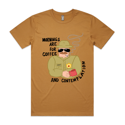 Mornings Tee by Lonely Kids Club. All clothing from our T-shirts to our shorts and hoodies are ethically made, and printed packed and shipped from Sydney.