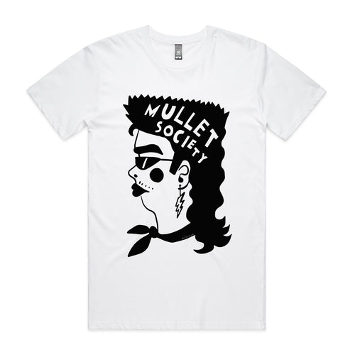 Mullet Society Tee by Lonely Kids Club. All clothing from our T-shirts to our shorts and hoodies are ethically made, and printed packed and shipped from Sydney.
