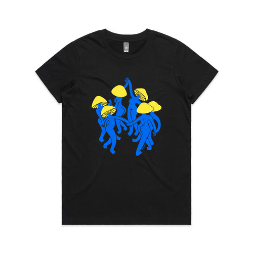 Mushroom Dance Tee by Lonely Kids Club. All clothing from our T-shirts to our shorts and hoodies are ethically made, and printed packed and shipped from Sydney.