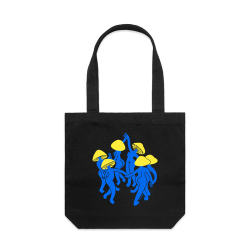 Mushroom Dance Tote by Lonely Kids Club. All clothing from our T-shirts to our shorts and hoodies are ethically made, and printed packed and shipped from Sydney.