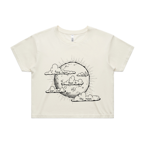 Never Been To The Moon Tee by Lonely Kids Club. All clothing from our T-shirts to our shorts and hoodies are ethically made, and printed packed and shipped from Sydney.