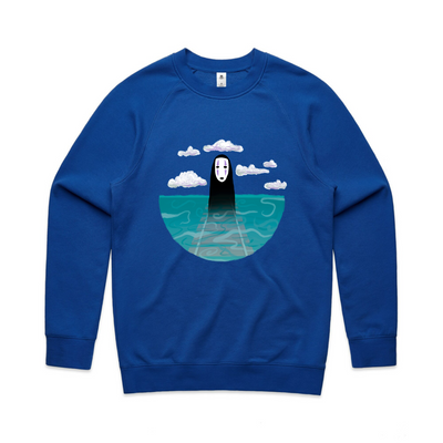 No-Face Tracks Jumper by Lonely Kids Club. All clothing from our T-shirts to our shorts and hoodies are ethically made, and printed packed and shipped from Sydney.