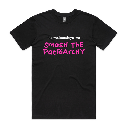On Wednesdays We Smash The Patriarchy Tee by Lonely Kids Club. All clothing from our T-shirts to our shorts and hoodies are ethically made, and printed packed and shipped from Sydney.