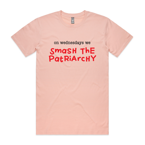 On Wednesdays We Smash The Patriarchy Tee by Lonely Kids Club. All clothing from our T-shirts to our shorts and hoodies are ethically made, and printed packed and shipped from Sydney.
