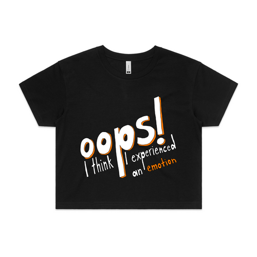 Oops, An Emotion Tee by Lonely Kids Club. All clothing from our T-shirts to our shorts and hoodies are ethically made, and printed packed and shipped from Sydney.