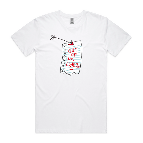 Out Of Ur League Tee by Lonely Kids Club. All clothing from our T-shirts to our shorts and hoodies are ethically made, and printed packed and shipped from Sydney.