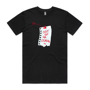 Out Of Ur League Tee by Lonely Kids Club. All clothing from our T-shirts to our shorts and hoodies are ethically made, and printed packed and shipped from Sydney.