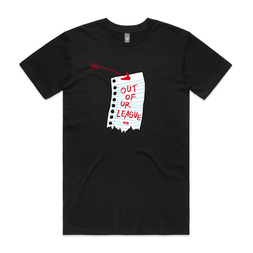 Out Of Ur League Tee by Lonely Kids Club. All clothing from our T-shirts to our shorts and hoodies are ethically made, and printed packed and shipped from Sydney.