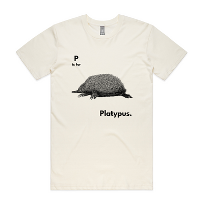 P Is For Platypus Tee by Lonely Kids Club. All clothing from our T-shirts to our shorts and hoodies are ethically made, and printed packed and shipped from Sydney.