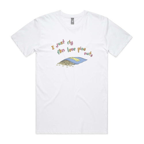 Pine Nuts Tee by Lonely Kids Club. All clothing from our T-shirts to our shorts and hoodies are ethically made, and printed packed and shipped from Sydney.