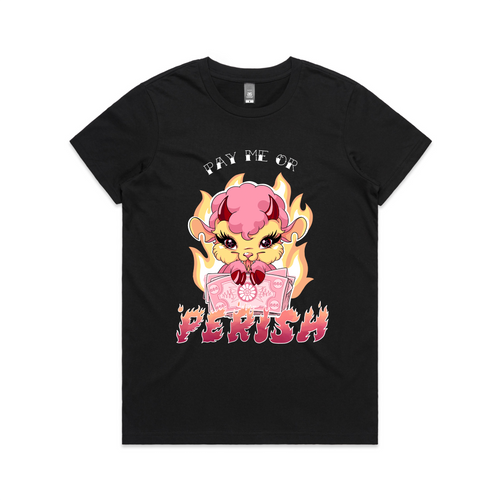Pay Me Or Perish Tee by Lonely Kids Club. All clothing from our T-shirts to our shorts and hoodies are ethically made, and printed packed and shipped from Sydney.
