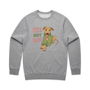 Pets Not Bets Jumper by Lonely Kids Club. All clothing from our T-shirts to our shorts and hoodies are ethically made, and printed packed and shipped from Sydney.