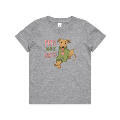 Pets Not Bets Kids Tee by Lonely Kids Club. All clothing from our T-shirts to our shorts and hoodies are ethically made, and printed packed and shipped from Sydney.