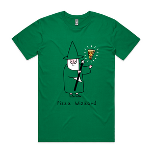 Pizza Wizzard Tee by Lonely Kids Club. All clothing from our T-shirts to our shorts and hoodies are ethically made, and printed packed and shipped from Sydney.