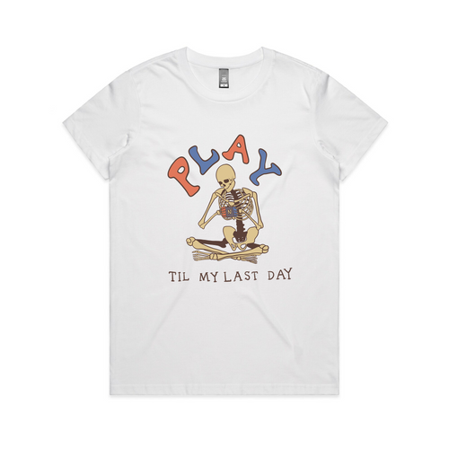 Play Til My Last Day Tee by Lonely Kids Club. All clothing from our T-shirts to our shorts and hoodies are ethically made, and printed packed and shipped from Sydney.