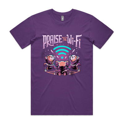 Praise The Wi-Fi Tee by Lonely Kids Club. All clothing from our T-shirts to our shorts and hoodies are ethically made, and printed packed and shipped from Sydney.