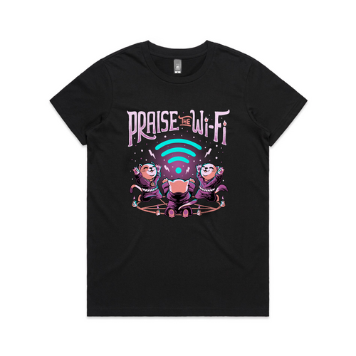 Praise The Wi-Fi Tee by Lonely Kids Club. All clothing from our T-shirts to our shorts and hoodies are ethically made, and printed packed and shipped from Sydney.