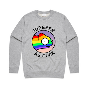 Queer AF Jumper by Lonely Kids Club. All clothing from our T-shirts to our shorts and hoodies are ethically made, and printed packed and shipped from Sydney.