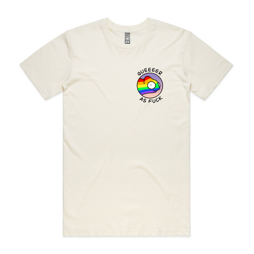 Queer AF Tee by Lonely Kids Club. All clothing from our T-shirts to our shorts and hoodies are ethically made, and printed packed and shipped from Sydney.