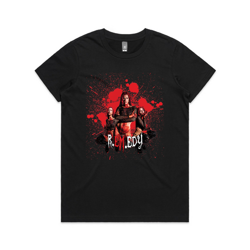 R.em.edy Blood Spatter Tee by Lonely Kids Club. All clothing from our T-shirts to our shorts and hoodies are ethically made, and printed packed and shipped from Sydney.