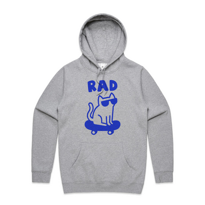 Rad Cat Hoodie by Lonely Kids Club. All clothing from our T-shirts to our shorts and hoodies are ethically made, and printed packed and shipped from Sydney.