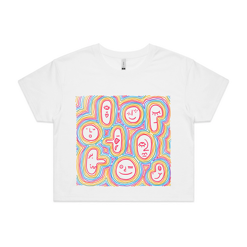 Rainbow Faces Tee by Lonely Kids Club. All clothing from our T-shirts to our shorts and hoodies are ethically made, and printed packed and shipped from Sydney.