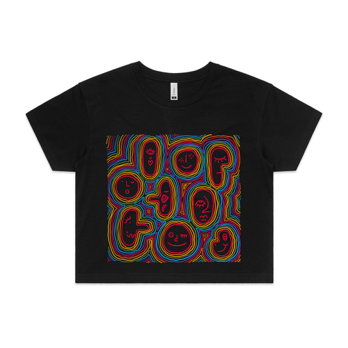 Rainbow Faces Tee by Lonely Kids Club. All clothing from our T-shirts to our shorts and hoodies are ethically made, and printed packed and shipped from Sydney.