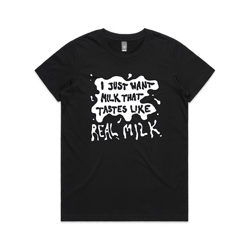 Real Milk Tee by Lonely Kids Club. All clothing from our T-shirts to our shorts and hoodies are ethically made, and printed packed and shipped from Sydney.