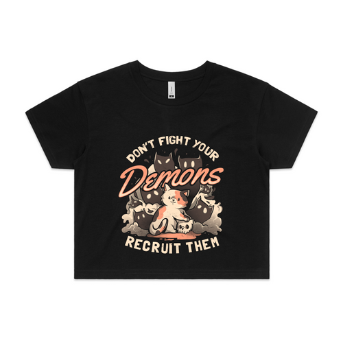 Recruit Your Demons Tee by Lonely Kids Club. All clothing from our T-shirts to our shorts and hoodies are ethically made, and printed packed and shipped from Sydney.